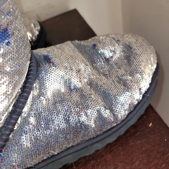 Limited edition Ugg blue orange sequin sheeling leather boots sz 7 - Picture 7 of 12
